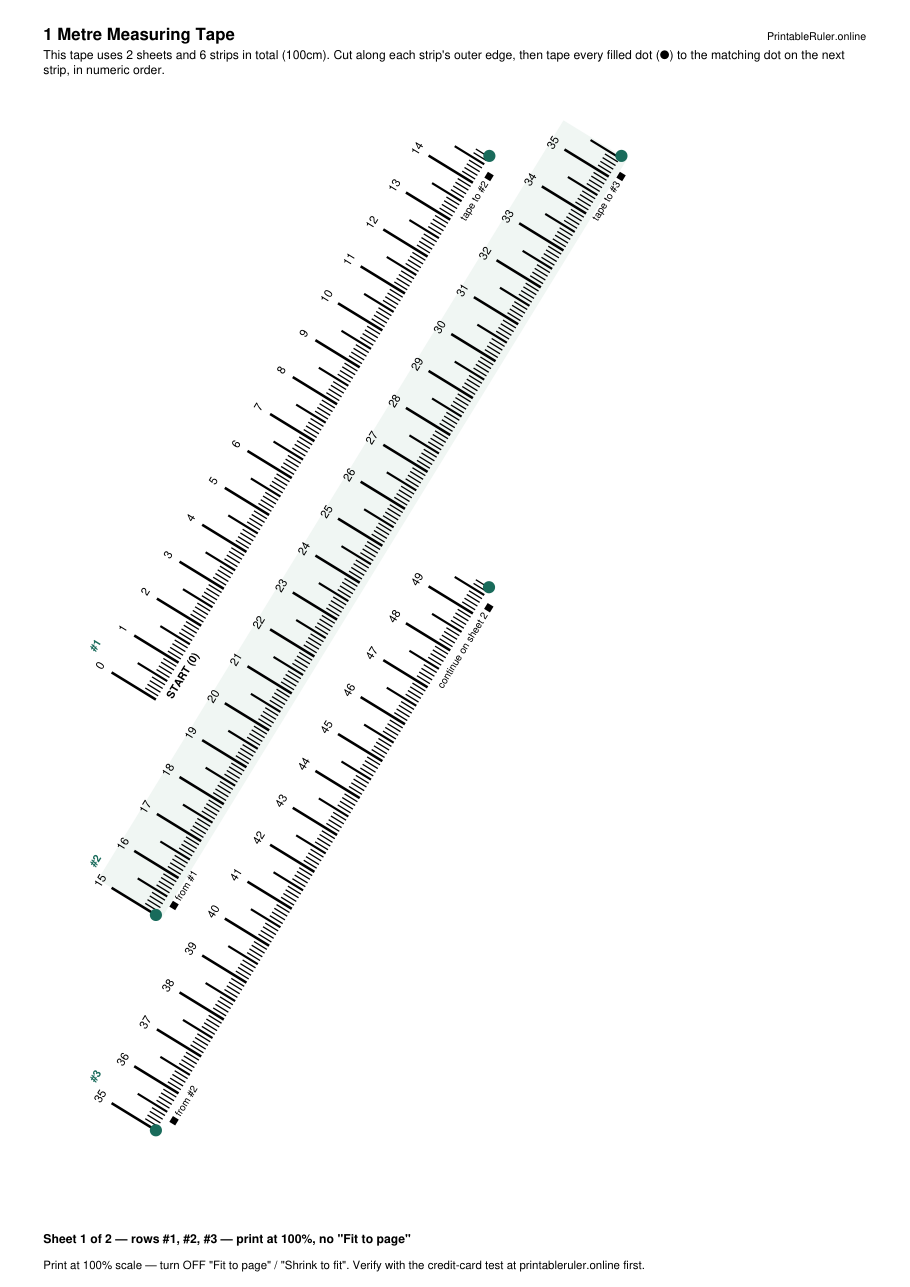 Preview of the 1 metre printable measuring tape PDF