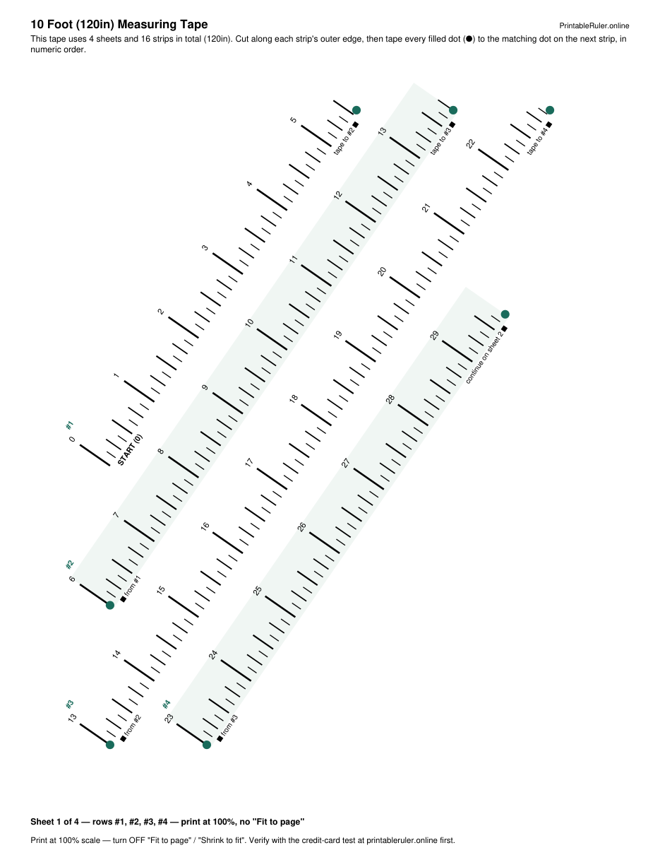 Preview of the 10 foot printable measuring tape PDF