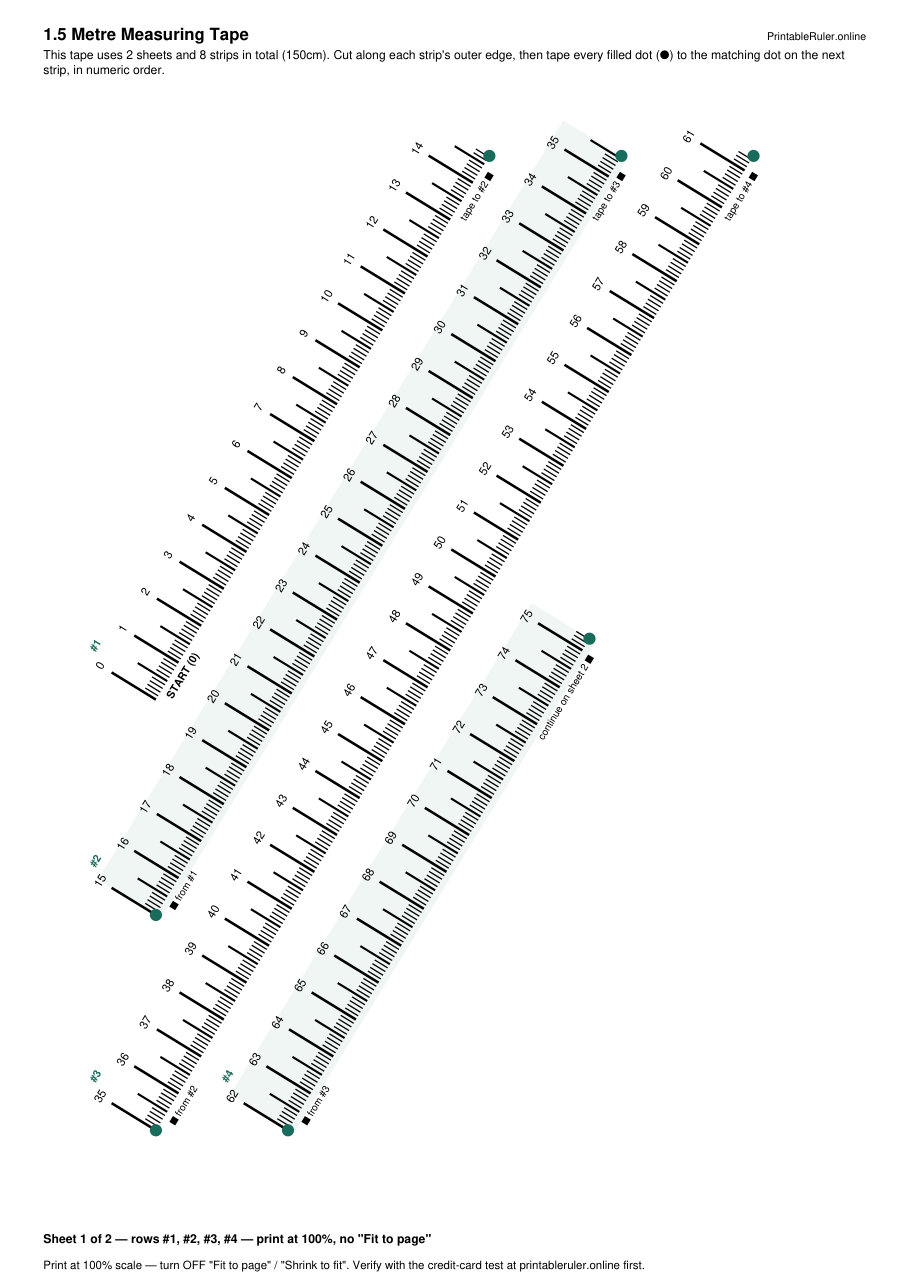 Preview of the 1.5 metre printable measuring tape PDF