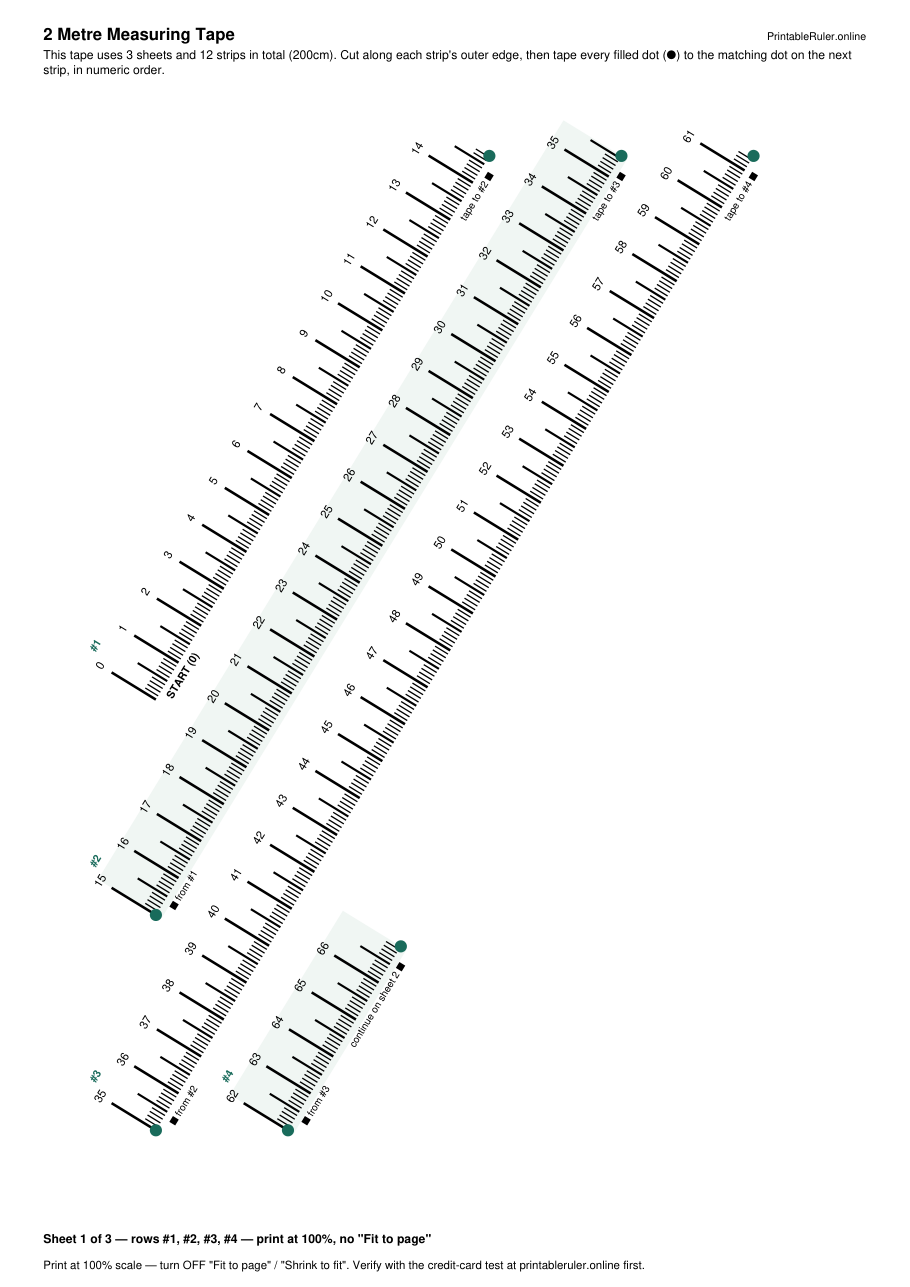 Preview of the 2 metre printable measuring tape PDF