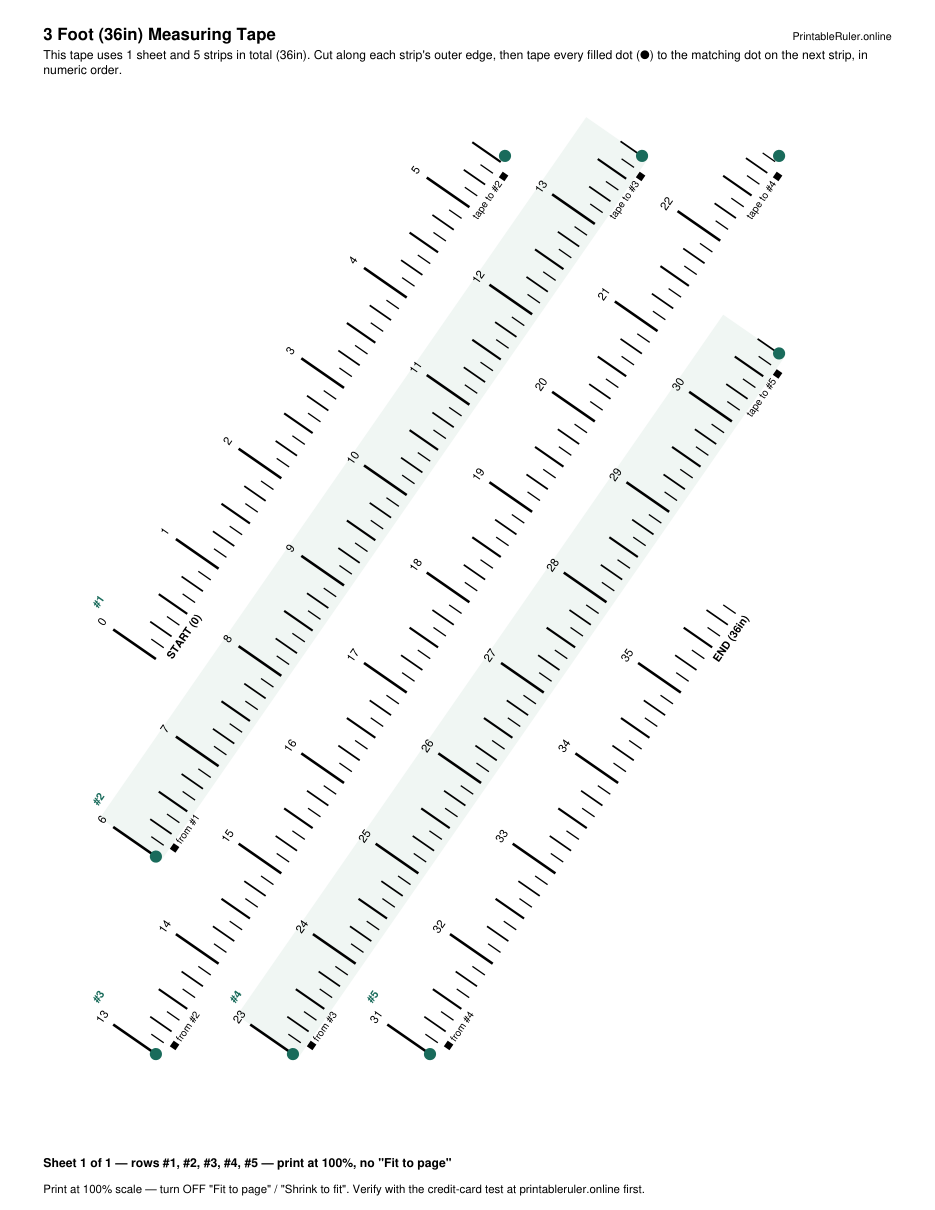 Preview of the 3 foot printable measuring tape PDF