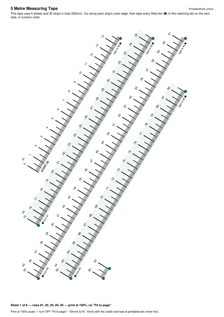 Preview of the 5 metre printable measuring tape PDF