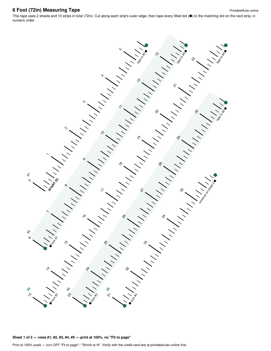 Preview of the 6 foot printable measuring tape PDF